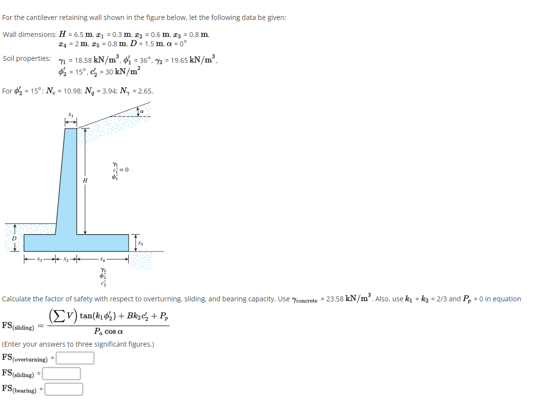Solved For the cantilever retaining wall shown in the figure | Chegg.com