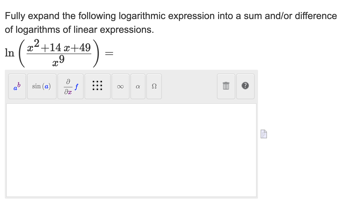 Solved Fully expand the following logarithmic expression