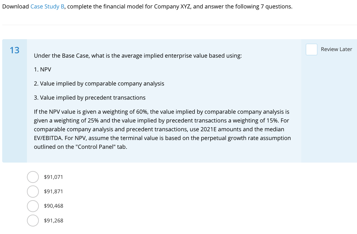 Download Case Study B, complete the financial model | Chegg.com