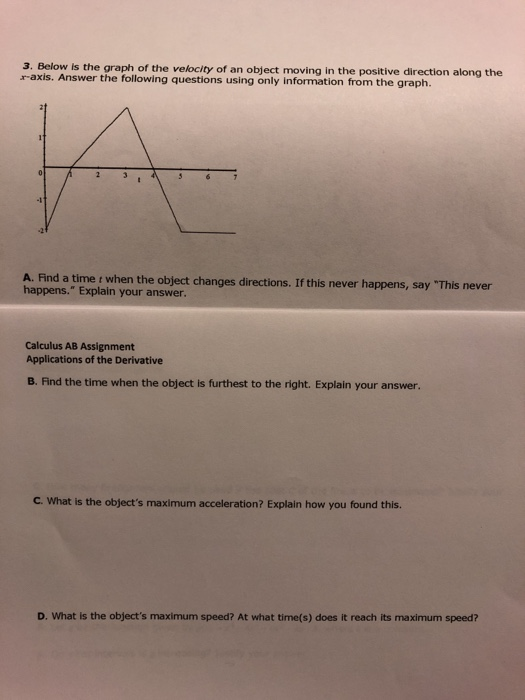 Solved 3. Below is the graph of the velocity of an object | Chegg.com