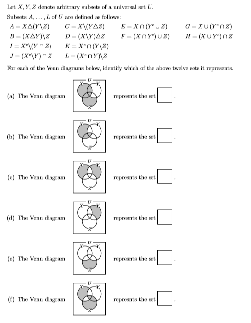 Solved Let X Y Z Denote Arbitrary Subsets Of A Universa Chegg Com