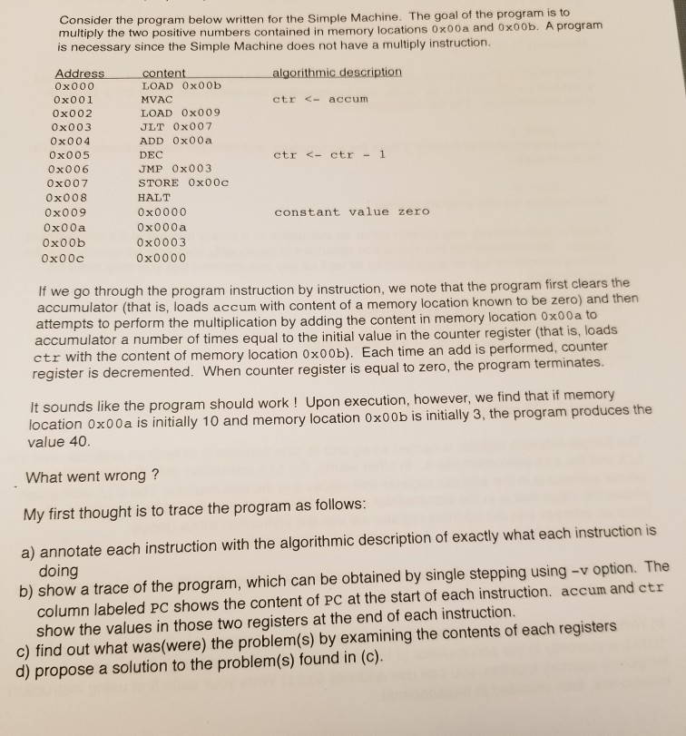 Solved Consider the program below written for the Simple | Chegg.com