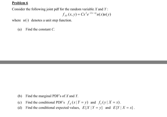 Solved Problem 6 Consider the following joint pdf for the | Chegg.com