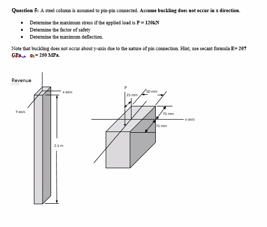 Solved Question 5: A steel column is assumed to pin-pin | Chegg.com