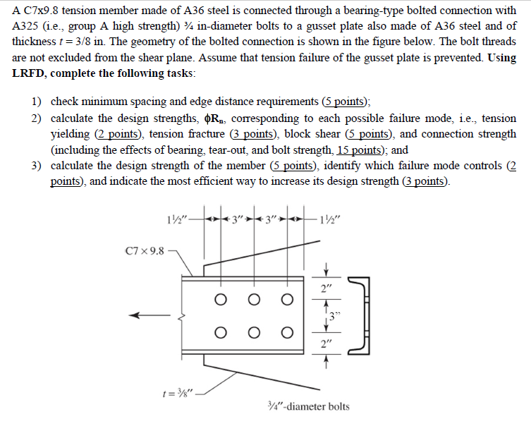 Solved A C7x9.8 tension member made of A36 steel is | Chegg.com