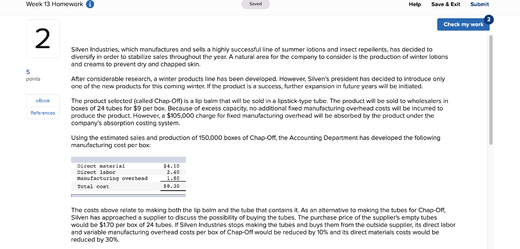 Solved Week 13 Homework Saved Help Save & Exit Submit Check | Chegg.com