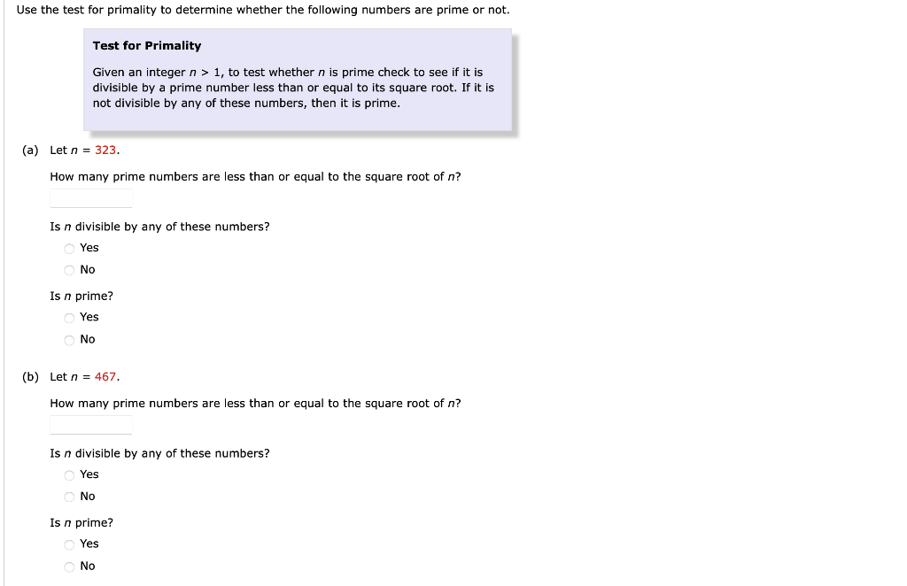 Solved Use the test for primality to determine whether the | Chegg.com