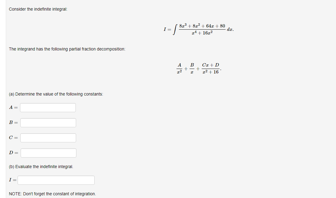 Solved Consider the indefinite integral