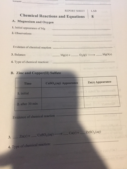 Chemical Reactions And Equations Lab Worksheet - Tessshebaylo