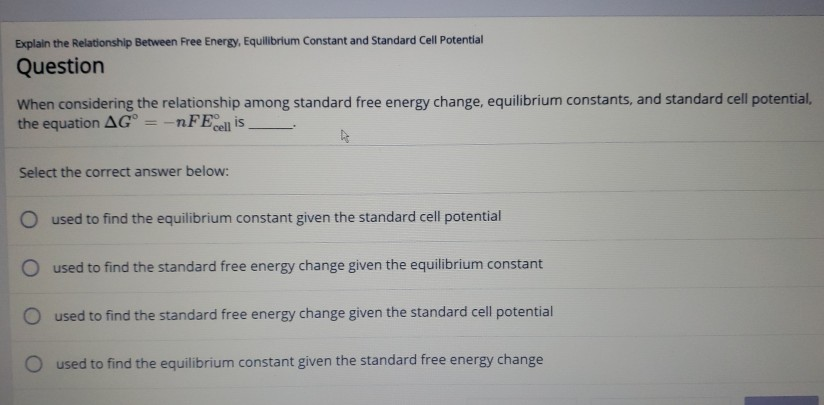 Solved when considering the relationship among standard free | Chegg.com