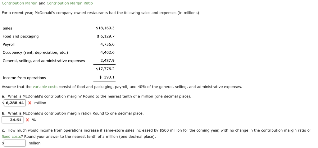 What Is Mcdonald S Contribution Margin Round To The Nearest Tenth Of A Million One Decimal Place