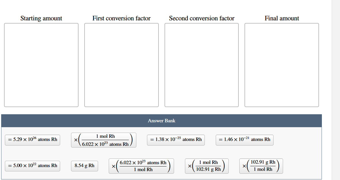 Starting amount First conversion factor Second | Chegg.com