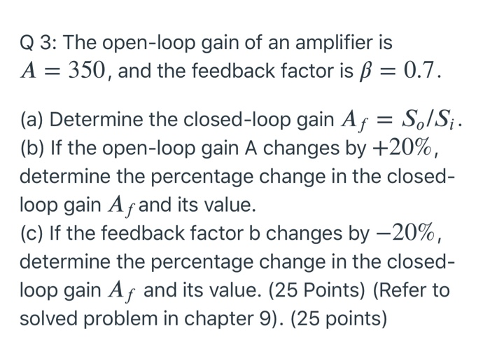 Solved Q 3 The Open Loop Gain Of An Amplifier Is A 350 Chegg Com