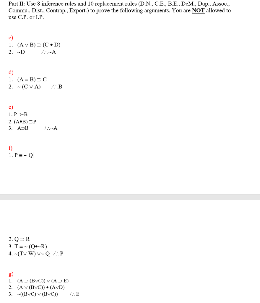 Solved Part I Use The 8 Inference Rules Simp Conj D S Chegg Com