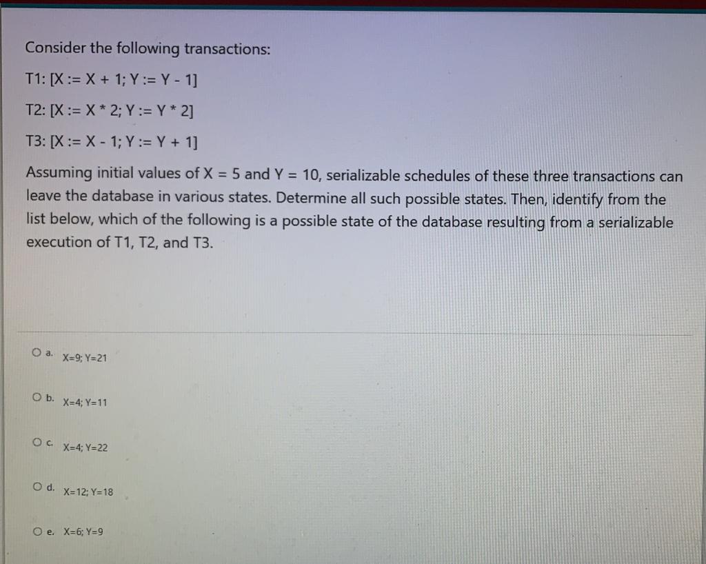 Solved Consider The Following Transactions: T1: [X:= X + | Chegg.com