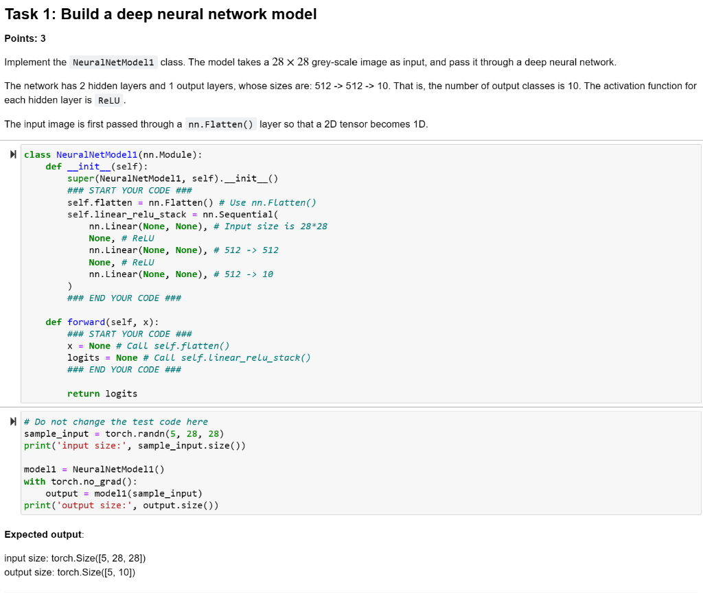 Solved Points: 3 Implement the NeuralNetModel1 class. The | Chegg.com