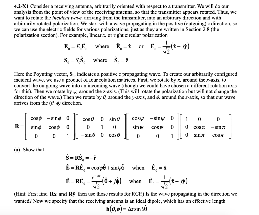 4 2 X1 Consider A Receiving Antenna Arbitrarily O Chegg Com