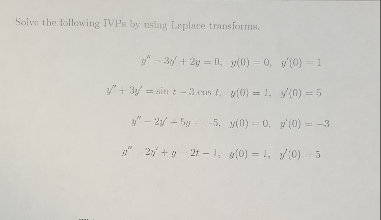 Solved Solve the following IVPs by using Laplace transforms. | Chegg.com
