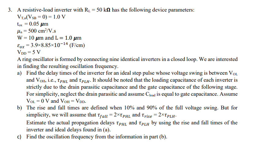 Solved A resistive-load inverter with RL=50kΩ has the | Chegg.com