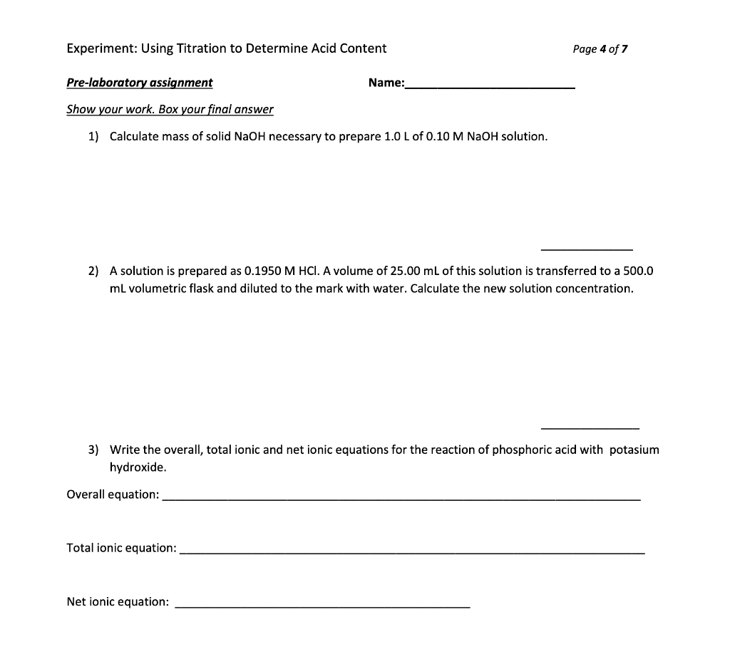 Solved Experiment: Using Titration to Determine Acid Content | Chegg.com