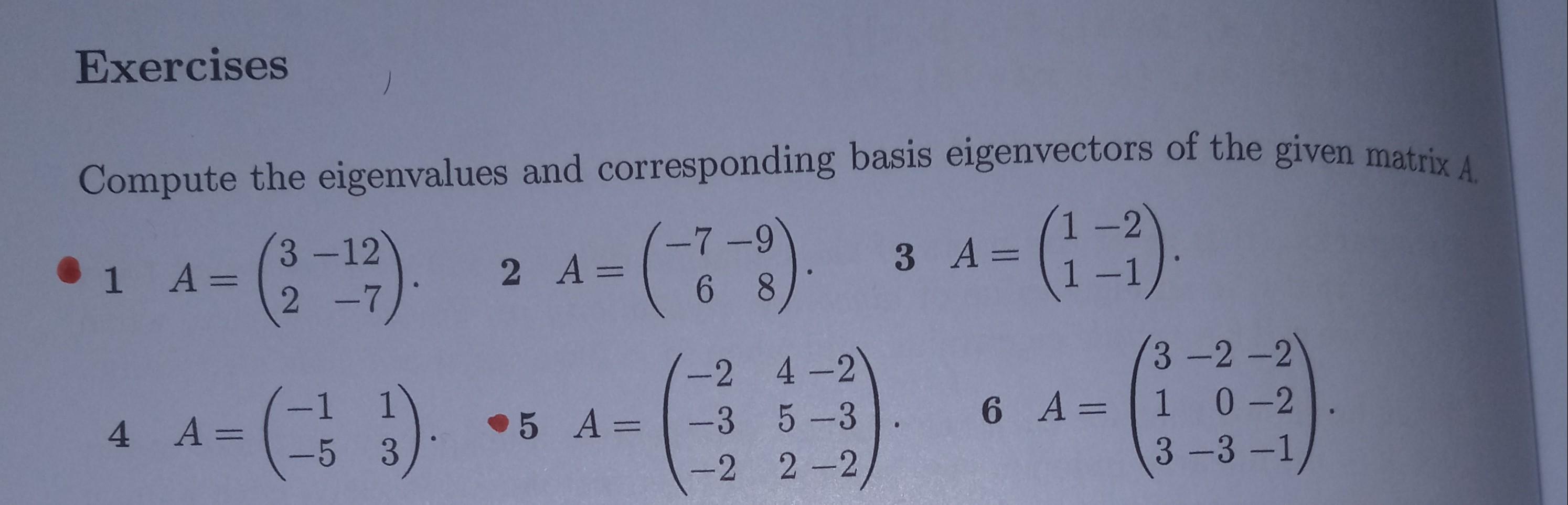 Solved Exercises Compute The Eigenvalues And Corresponding | Chegg.com