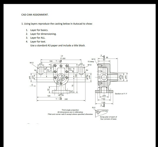 Solved CAD CAM ASSIGNMENT 1. Using layers reproduce the | Chegg.com