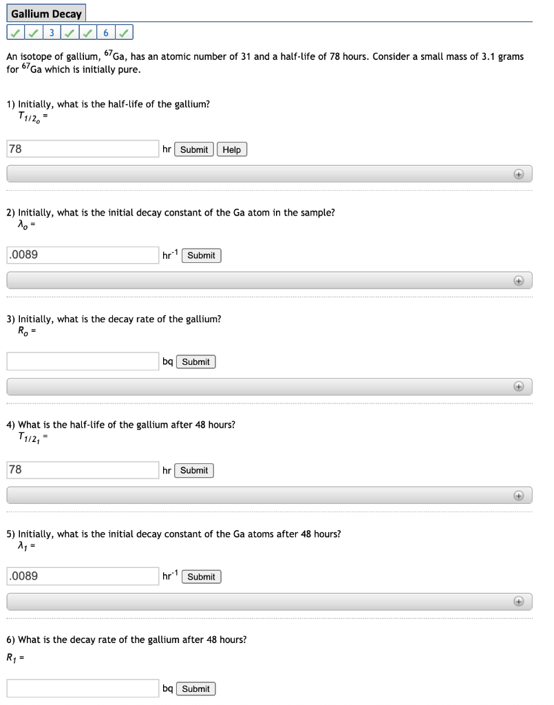 Solved Gallium Decay An isotope of gallium, 67Ga, has an | Chegg.com