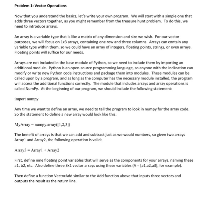 Solved Problem 1: Vector Operations Now that you understand | Chegg.com