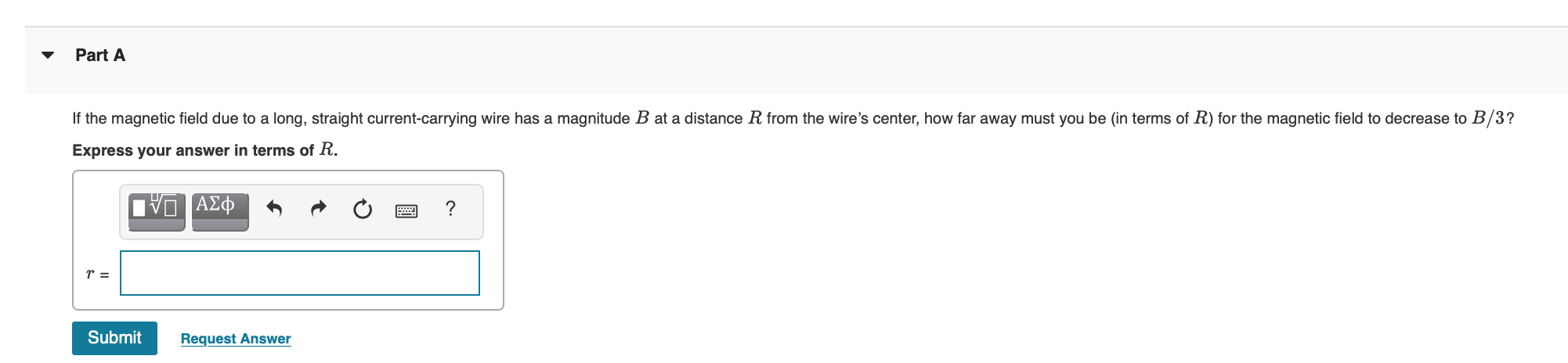 Solved Part A If the magnetic field due to a long, straight | Chegg.com