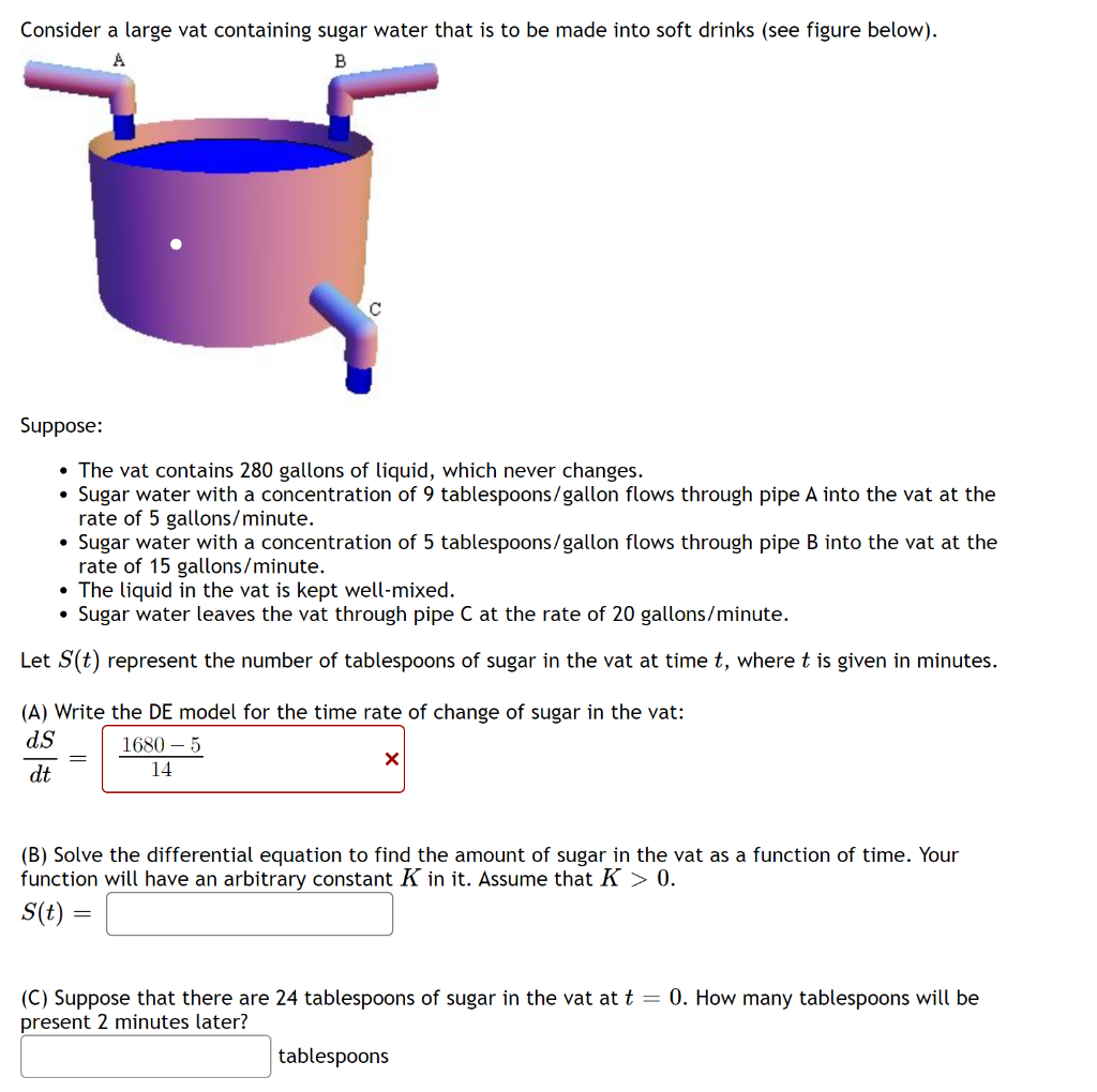 Solved Consider a large vat containing sugar water that is | Chegg.com