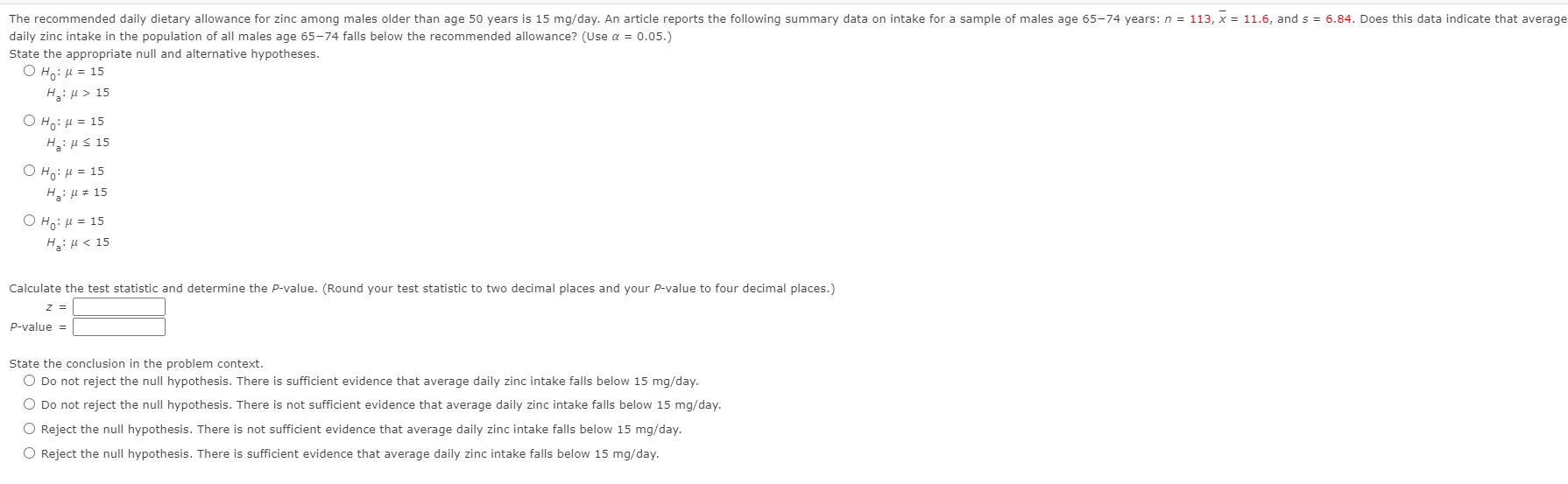 Solved The daily dietary allowance for zinc