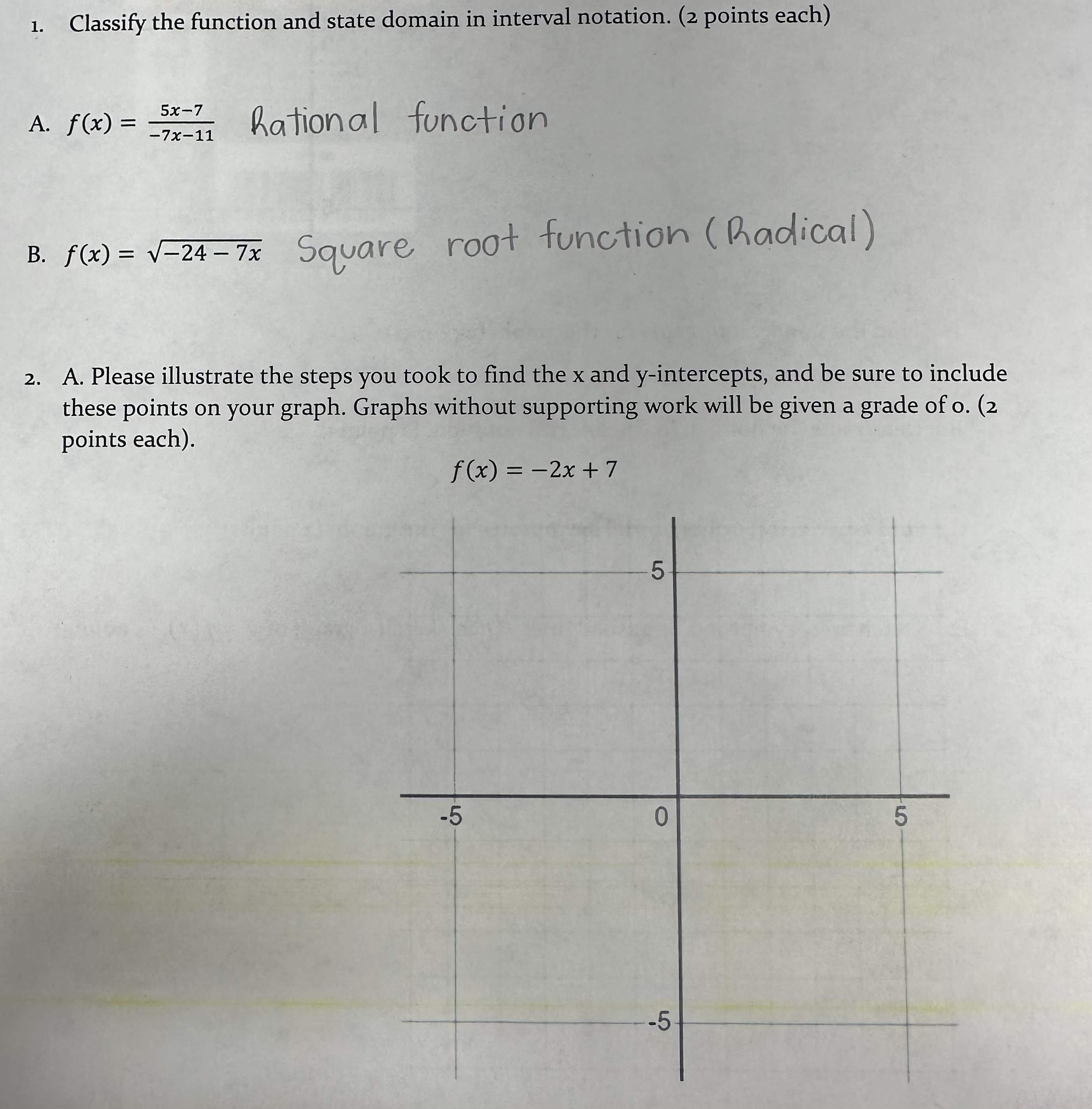 Solved 1. Classify the function and state domain in interval | Chegg.com