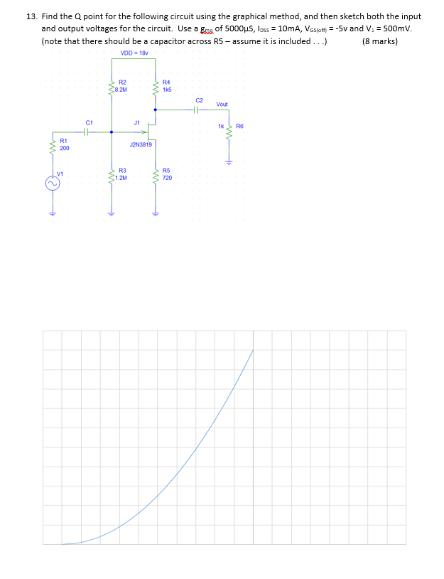 Solved 13. Find the Q point for the following circuit using | Chegg.com