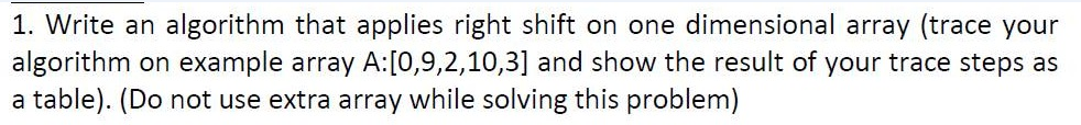 Solved 1. Write an algorithm that applies right shift on one | Chegg.com