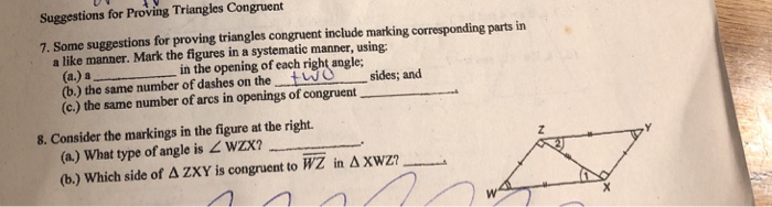 Solved Suggestions for Proving Triangles Congruent 7. Some | Chegg.com