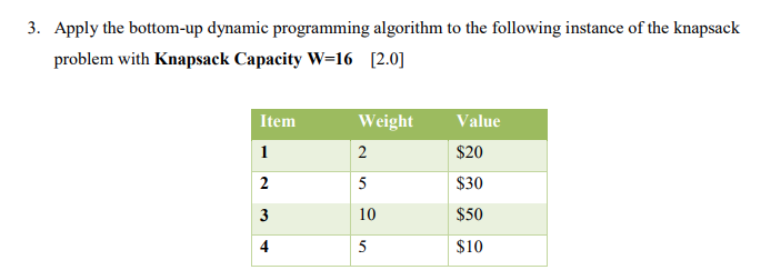 Solved 3. Apply the bottom-up dynamic programming algorithm | Chegg.com