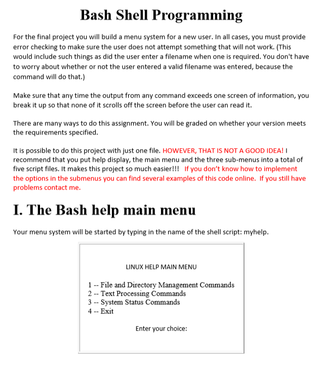 Bash Shell Programming For the final project you will | Chegg.com
