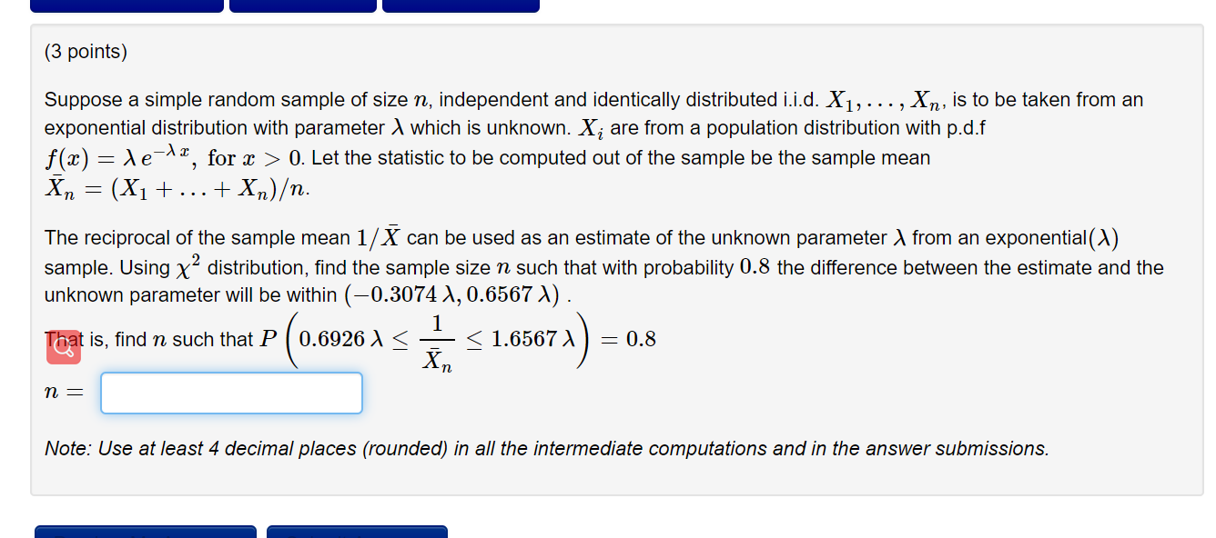 Solved (3 points) : = . Suppose a simple random sample of | Chegg.com