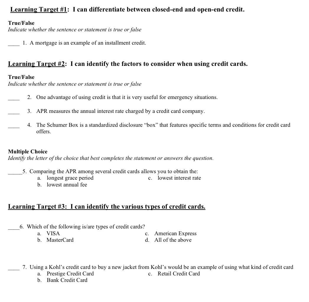 Closed End Credit Example