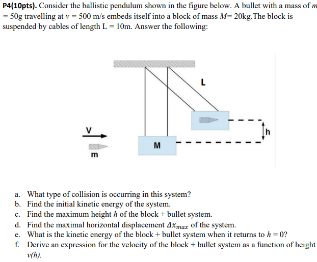 Solved P4(10pts). Consider the ballistic pendulum shown in | Chegg.com