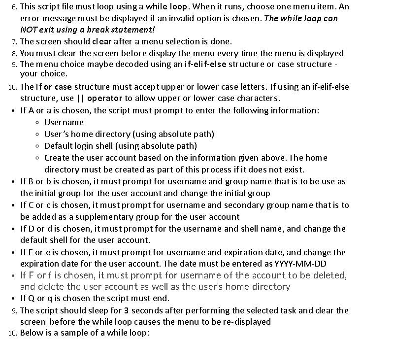 Solved Create a script file for the purpose of user and | Chegg.com