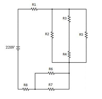 Solved V = 220 V R1 = 80; R2 = 150; R3 = 60 R4 = 60 R5 = 150 | Chegg.com