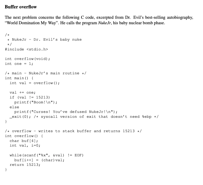 Solved Buffer overflow The next problem concerns the | Chegg.com