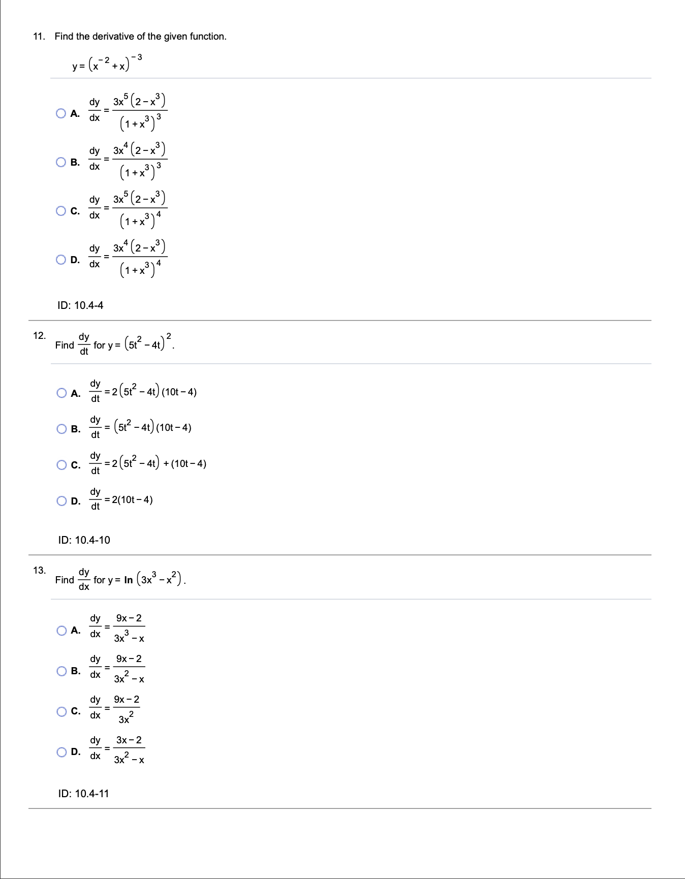 Solved 11. Find the derivative of the given function. | Chegg.com