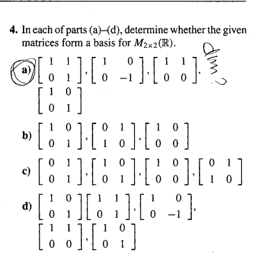 Solved 4. In each of parts (a)-(d), determine whether the | Chegg.com
