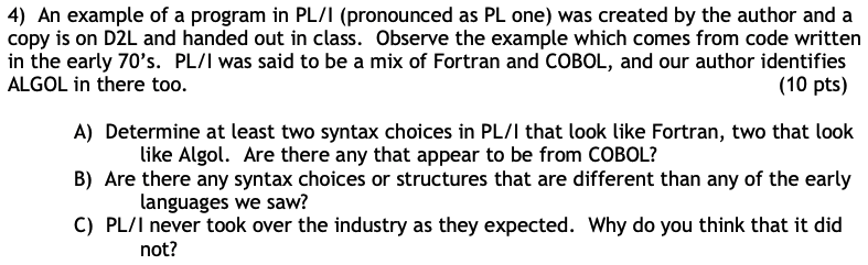 Solved /* PL/I PROGRAM EXAMPLE INPUT: AN INTEGER, LISTLEN, | Chegg.com