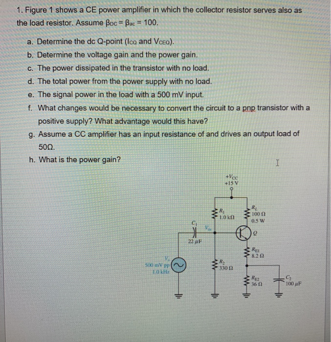 Solved 1. Figure 1 shows a CE power amplifier in which the | Chegg.com