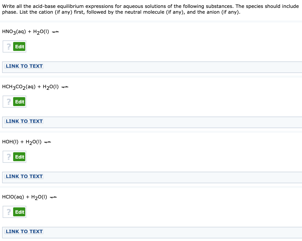 Solved Write all the acid-base equilibrium expressions for | Chegg.com