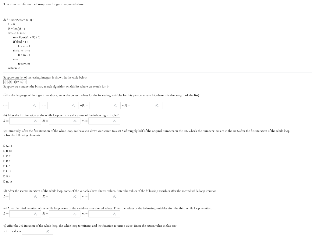 Solved This exercise refers to the binary search algorithnı | Chegg.com