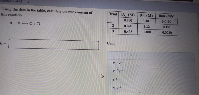 Solved son 9 of 22 > Using the data in the table, calculate | Chegg.com
